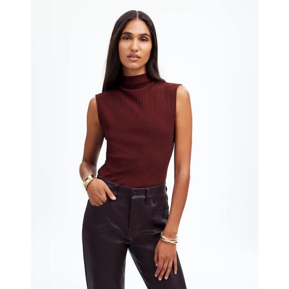 Madewell Ribbed Mockneck Tank Cabernet Medium NT679 Casual Essential Layer Basic - Picture 1 of 9